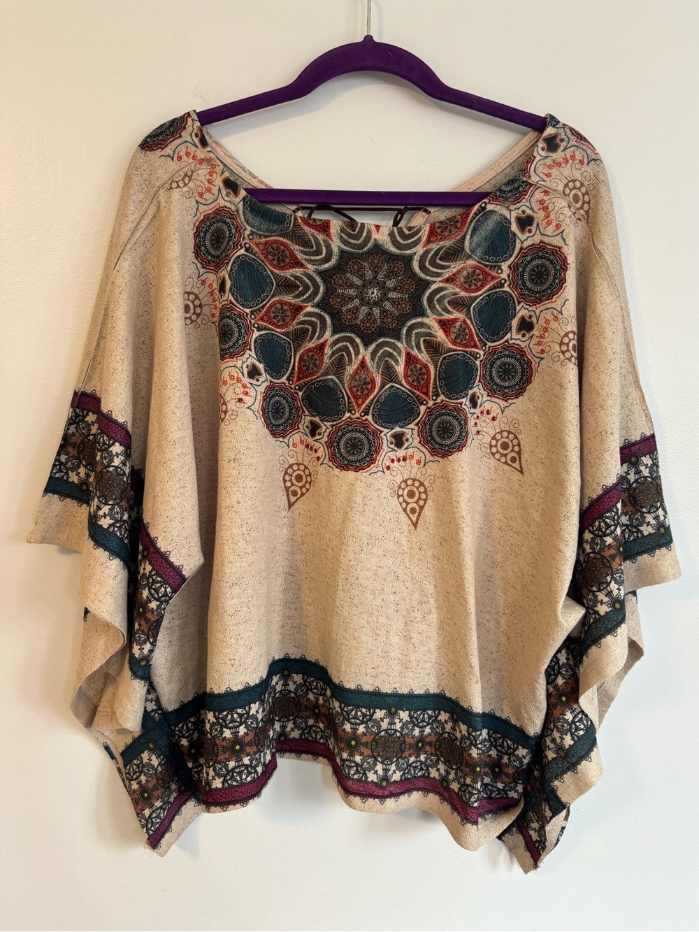 Bohemian Beige Poncho Paisley Floral Boho Geometric Pattern Seductions Medium
